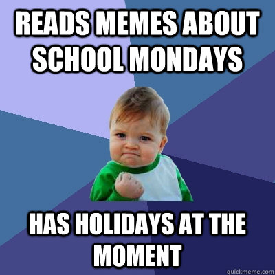 reads memes about school mondays Has holidays at the moment  Success Kid