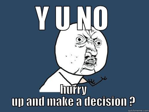 Y U NO HURRY UP AND MAKE A DECISION ? Y U No