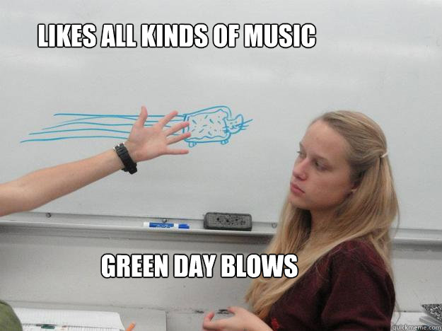 Likes all kinds of music Green Day Blows  