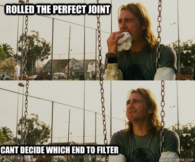 Rolled the perfect joint cant decide which end to filter  First World Stoner Problems