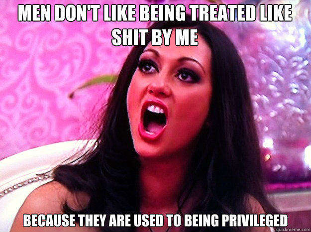 Men don't like being treated like shit by me because they are used to being privileged  Feminist Nazi