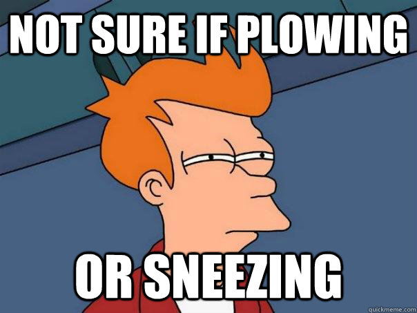 Not sure if plowing  Or sneezing   Futurama Fry