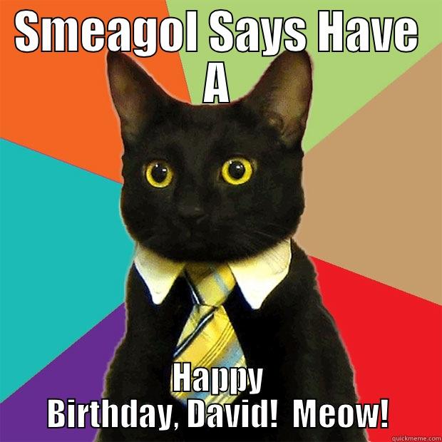 SMEAGOL SAYS HAVE A HAPPY BIRTHDAY, DAVID!  MEOW! Business Cat