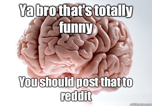 Ya bro that's totally funny You should post that to reddit   Scumbag Brain