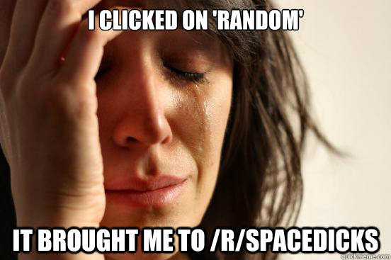 I clicked on 'random' it brought me to /r/Spacedicks  First World Problems