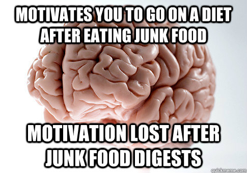 Motivates you to go on a diet after eating junk food motivation lost after junk food digests  Scumbag Brain