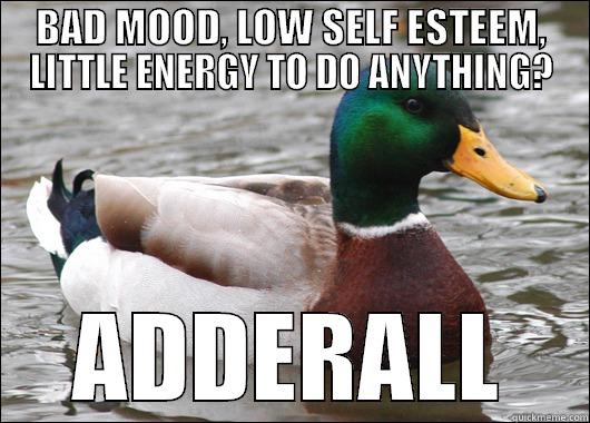 BAD MOOD, LOW SELF ESTEEM, LITTLE ENERGY TO DO ANYTHING? ADDERALL Actual Advice Mallard