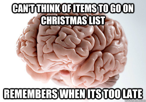 Can't Think Of Items to go on Christmas list Remembers when its too late  Scumbag Brain