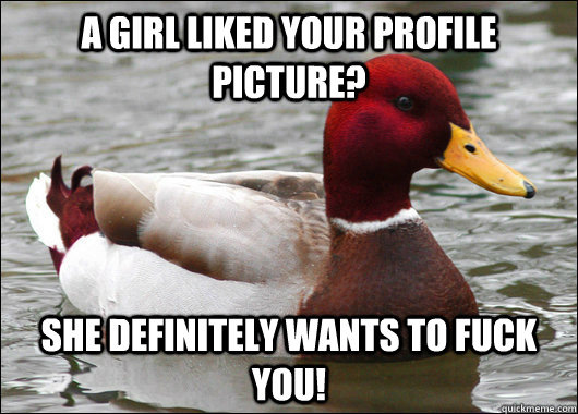 A girl liked your profile picture? She definitely wants to fuck you!  Malicious Advice Mallard