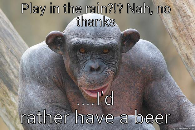 Distraction from Thunder - PLAY IN THE RAIN?!? NAH, NO THANKS ....I'D RATHER HAVE A BEER The Most Interesting Chimp In The World