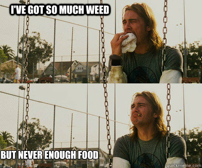 I've got so much weed But never enough food  First World Stoner Problems