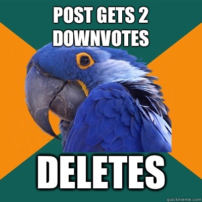Post gets 2 downvotes Deletes  Paranoid Parrot