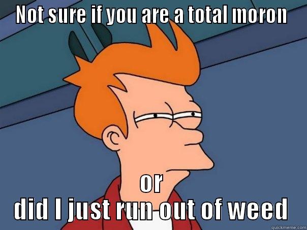 NOT SURE IF YOU ARE A TOTAL MORON OR DID I JUST RUN OUT OF WEED Futurama Fry