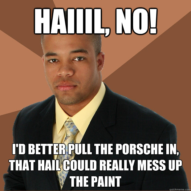 Haiiil, no! I'd better pull the porsche in, that hail could really mess up the paint  Successful Black Man