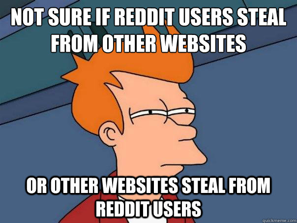 Not sure if reddit users steal from other websites Or other websites steal from reddit users  Futurama Fry