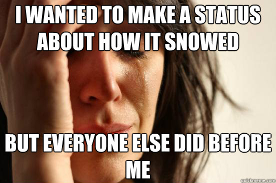 i wanted to make a status about how it snowed but everyone else did before me  First World Problems