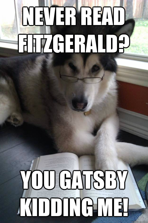 Never read Fitzgerald?   You Gatsby kidding me!  Condescending Literary Pun Dog