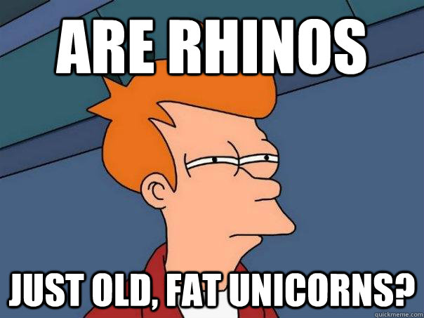 are rhinos just old, fat unicorns?  Futurama Fry