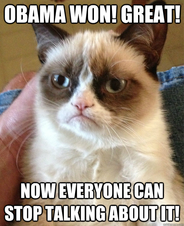 Obama won! Great! now everyone can stop talking about it!  Grumpy Cat