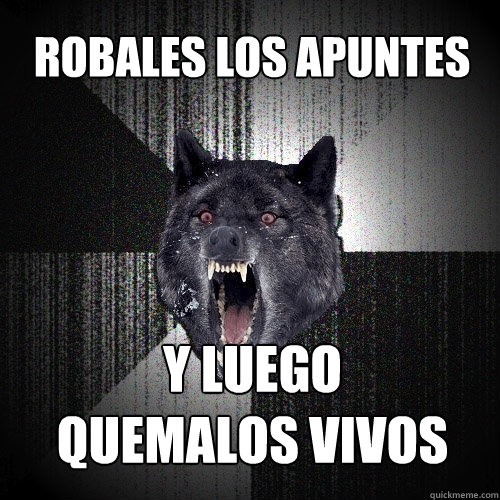 robales los apuntes y luego quemalos vivos  Insanity Wolf