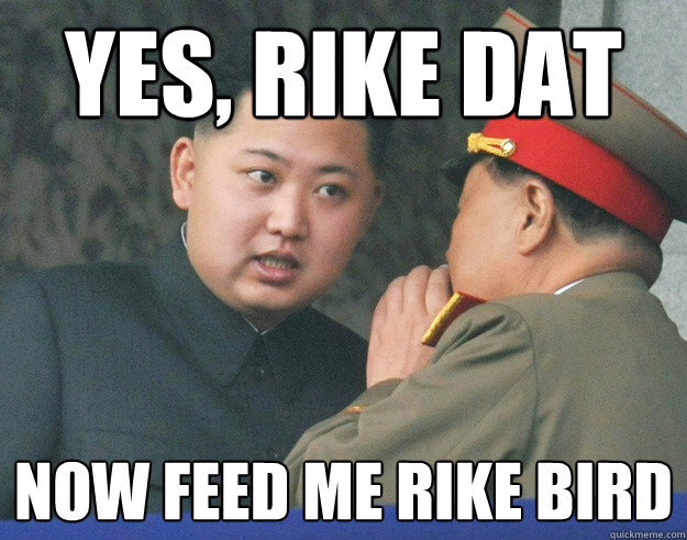 Yes, rike dat now feed me rike bird  Hungry Kim Jong Un