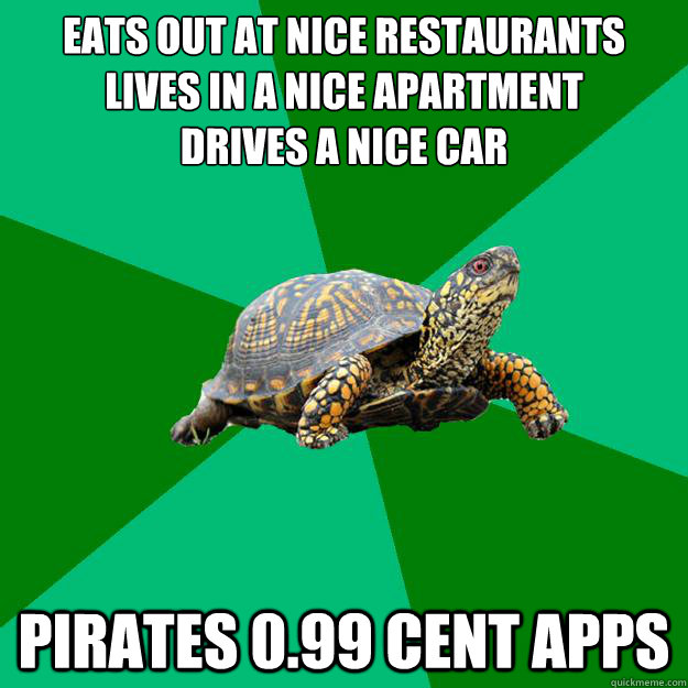 Eats out at nice restaurants
Lives in a nice apartment
Drives a nice car Pirates 0.99 cent apps - Eats out at nice restaurants
Lives in a nice apartment
Drives a nice car Pirates 0.99 cent apps  Torrenting Turtle
