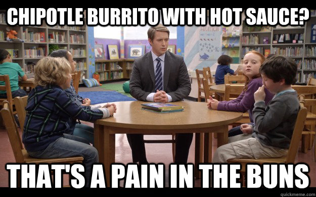 Chipotle burrito with hot sauce? That's a pain in the buns - Chipotle burrito with hot sauce? That's a pain in the buns  Pain in the Buns