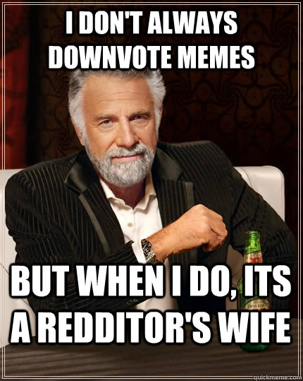 I don't always downvote memes but when I do, its a redditor's wife  The Most Interesting Man In The World