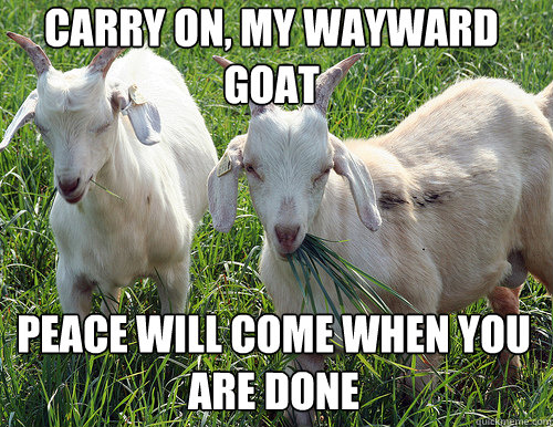 carry on, my wayward goat peace will come when you are done  