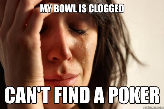 My Bowl is clogged can't find a poker  First World Problems