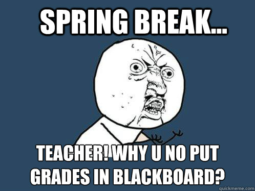SPRING BREAK... Teacher! Why u no put grades in blackboard?  Y U No