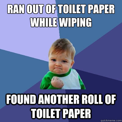 Ran out of toilet paper while wiping found another roll of toilet paper - Ran out of toilet paper while wiping found another roll of toilet paper  Success Kid