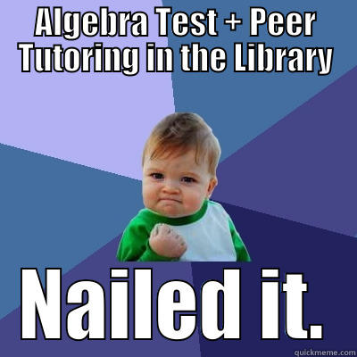 ALGEBRA TEST + PEER TUTORING IN THE LIBRARY NAILED IT. Success Kid
