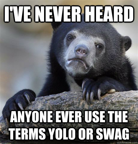 I've never heard anyone ever use the terms yolo or swag - I've never heard anyone ever use the terms yolo or swag  Confession Bear