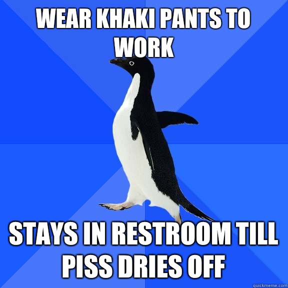 Wear khaki pants to work Stays in restroom till piss dries off  Socially Awkward Penguin