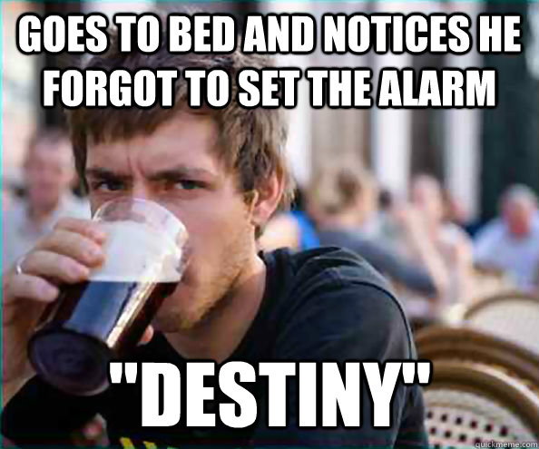 goes to bed and notices he forgot to set the alarm 