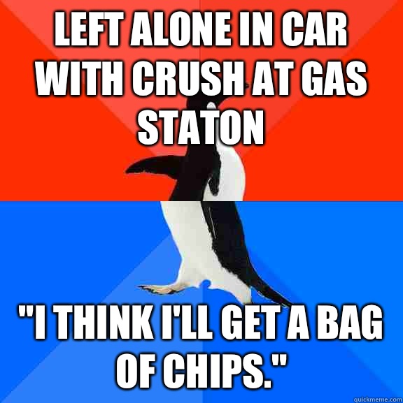 Left alone in car with crush at gas staton 