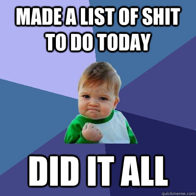Made a list of shit to do today did it all  Success Kid
