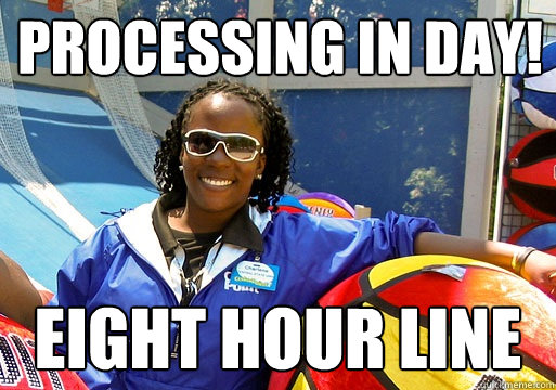 processing in day! eight hour line  Cedar Point employee
