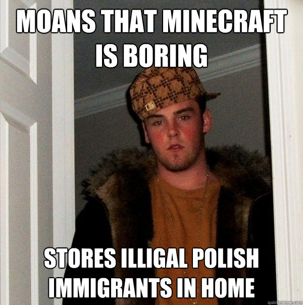 Moans that Minecraft is boring Stores illigal Polish immigrants in home  Scumbag
