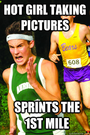 Hot girl taking pictures Sprints the 1st mile  Intense Cross Country Kid