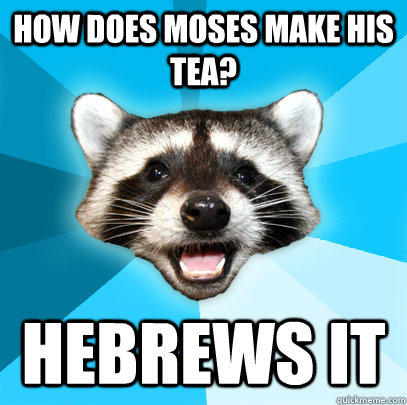 HOW DOES MOSES MAKE HIS TEA? HEBREWS IT  Lame Pun Coon