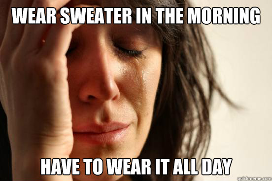 Wear sweater in the morning have to wear it all day  First World Problems