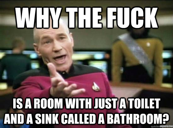 Why the fuck is a room with just a toilet and a sink called a bathroom?  Annoyed Picard HD