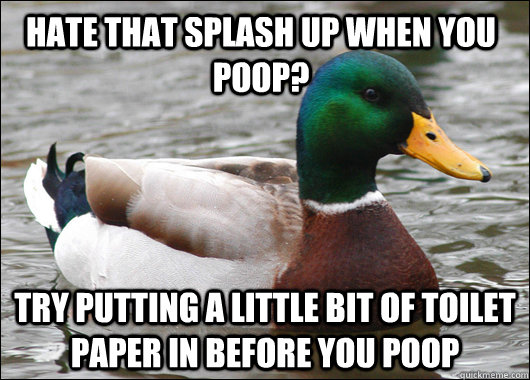 Hate that splash up when you poop? Try putting a little bit of toilet paper in before you poop - Hate that splash up when you poop? Try putting a little bit of toilet paper in before you poop  Misc