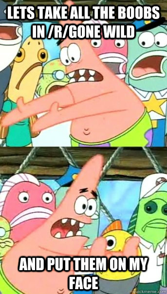 Lets take all the boobs in /r/gone wild and put them on my face  Push it somewhere else Patrick