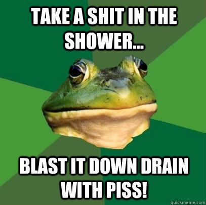 Take a shit in the shower... blast it down drain with piss!  Foul Bachelor Frog