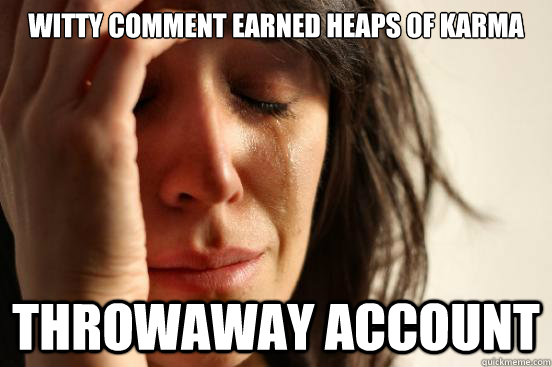 witty comment earned heaps of karma throwaway account  First World Problems