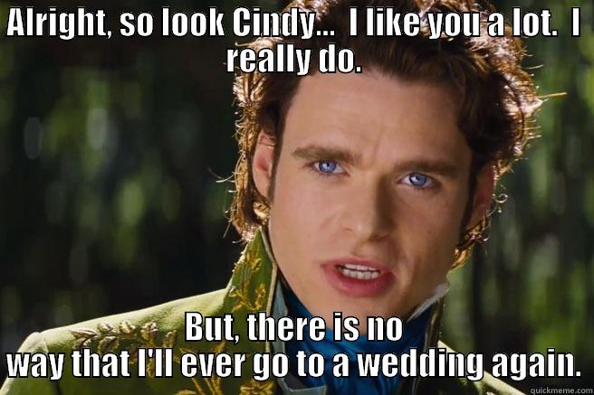 ALRIGHT, SO LOOK CINDY...  I LIKE YOU A LOT.  I REALLY DO. BUT, THERE IS NO WAY THAT I'LL EVER GO TO A WEDDING AGAIN. Misc