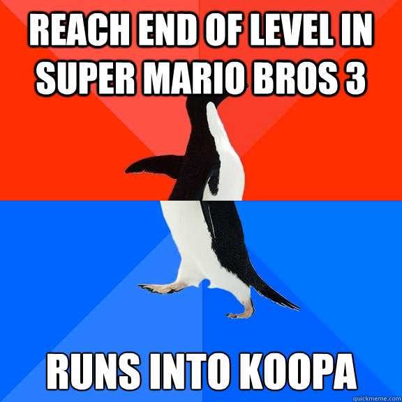 Reach end of level in super mario bros 3 runs into koopa  Socially Awesome Awkward Penguin